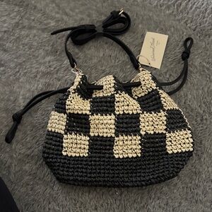 Universal Thread Black & Cream Woven Drawstring Crossbody